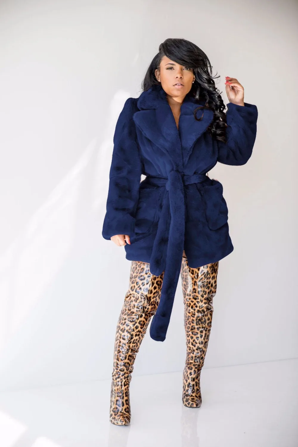 Winter Sweater Rabbit Fur Coat Long Sleeve Solid Sashes Bandage Fashion Trench Women Clothes Plus Size Casual Long Coat New