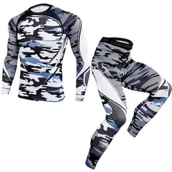 Новинка 2019, компрессионные мужские спортивные костюмы, комплект для бега, Мужская быстросохнущая футболка для фитнеса, штаны, костюмы для