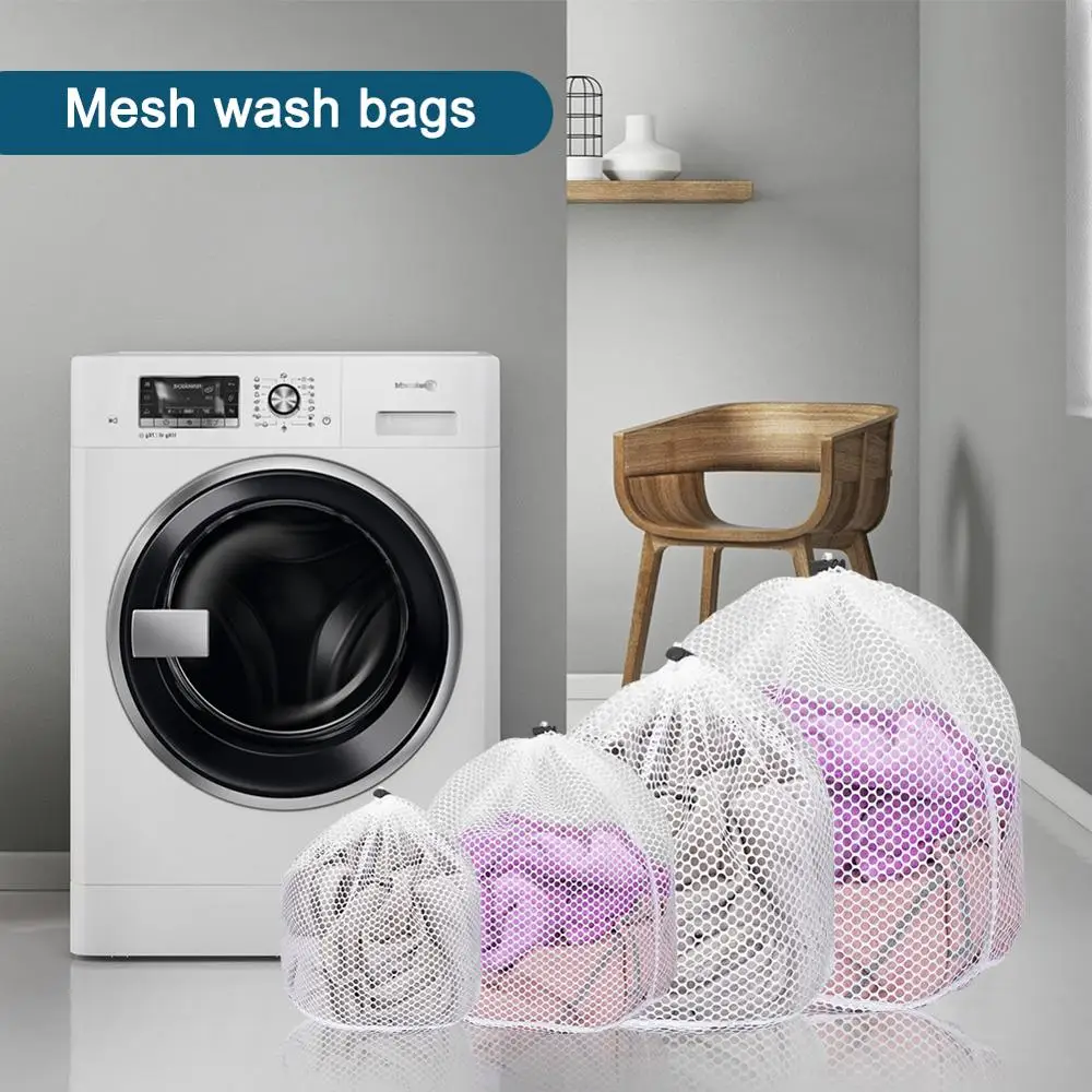 Check Out 4Pcs Reusable Laundry Bag With Plastic Drawstring Design