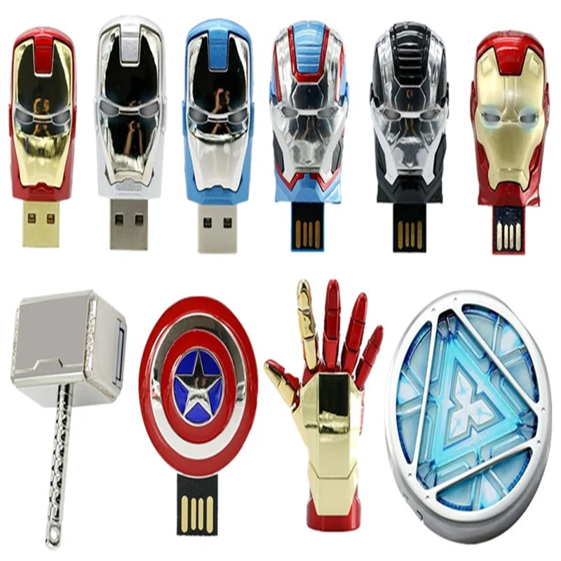 

USB Flash Drives 32GB 64GB Avengers Marvel Flash Usb Stick Iron Man 8GB 16GB Usb2.0 Key Pendrives Memory Stick 4g 128g Pen Drive
