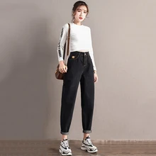 Новинка, корейская мода, повседневные джинсы с высокой талией, джинсы размера плюс, женские джинсы на весну и осень, женские джинсы, свободные штаны-шаровары