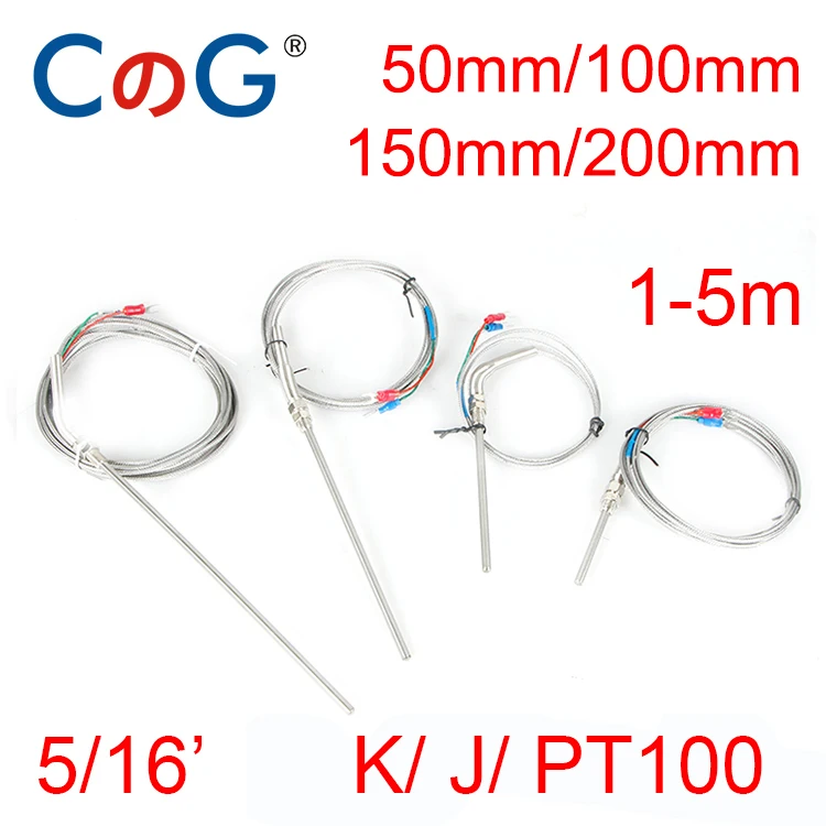 CG 5/16 'K J PT100 тип 1 м 2 3 5 проводной кабель 50 мм 100 150 200 Зонд термопара датчик