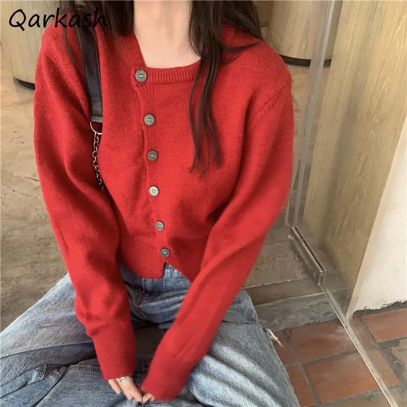 

Cardigan Women Cropped Sweater Slim Irregular Collar Design College Lovely Girls Retro Clothes Knitted Stylish New Mujer Vintage