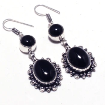 

Genuine Black Onyx Silver Overlay on Copper Earrings , Hand made Women Jewelry Gift, E5410