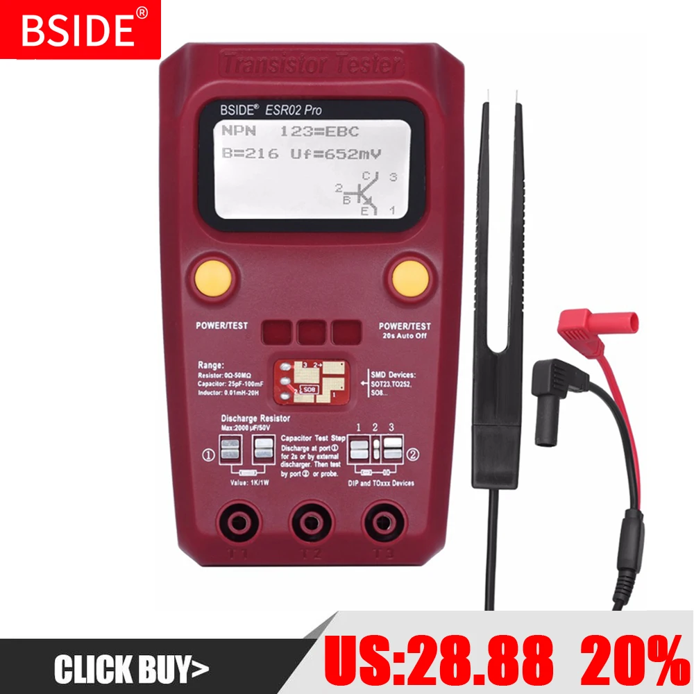 

BSIDE ESR02PRO Digital Transistor Tester SMD Components Diode Triode Resistance Capacitance Inductance Multimeter ESR Meter