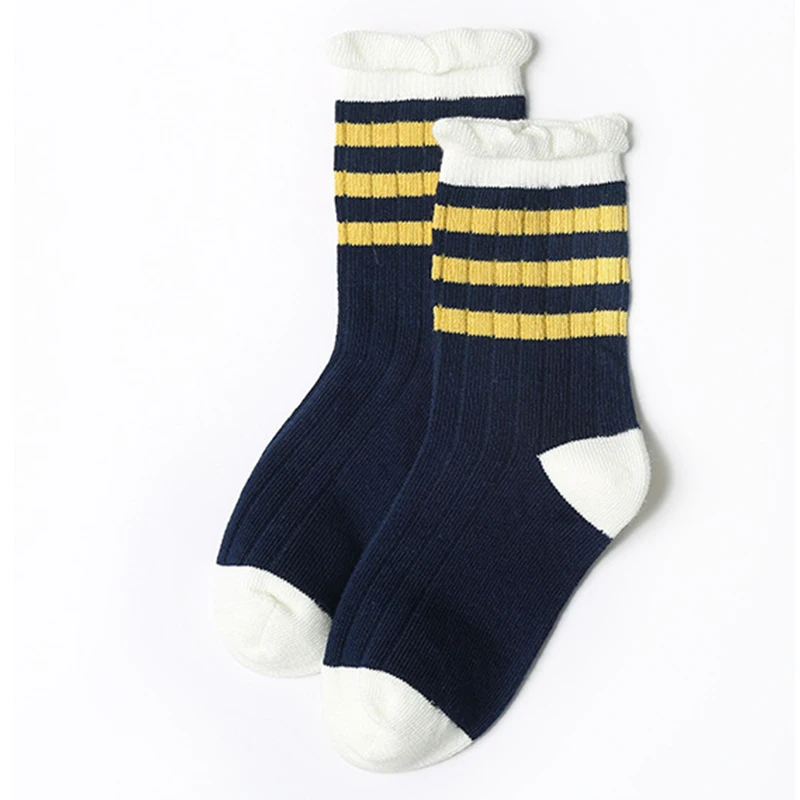 Baby Lotus Fashion Loose Breathable Children Sock Sports Girls Boys Cotton Stripe Floral Chaussette Enfant Garcon Skarpetki Dla - Цвет: Navy white