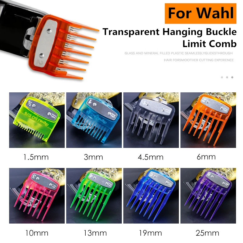 

8PCS Transparent Hanging Buckle Limit Comb Tools Kit 1.5-25mm Hair Clipper Cutting Guide Comb Guards Trimmers For WAHL G0704