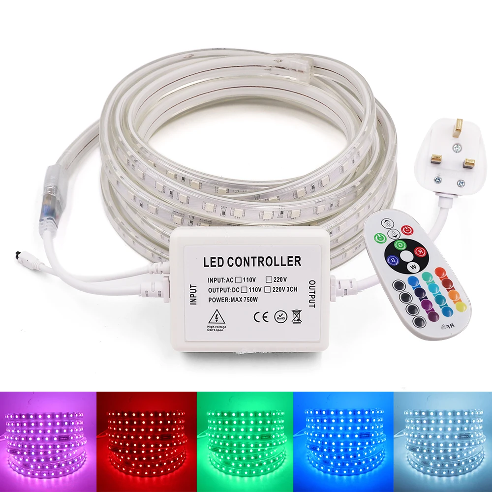Светодиодная ленсветильник SMD5050 220 В RGB с дистанционным управлением 60