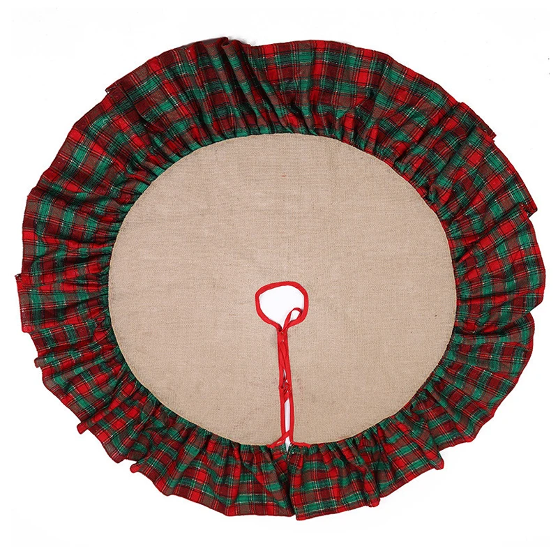 

48inch Retro Style Plaid Christmas Tree Skirt Burlap Xmas Tree Skirt Floor Blanket Home Christmas Decor Party Supplies