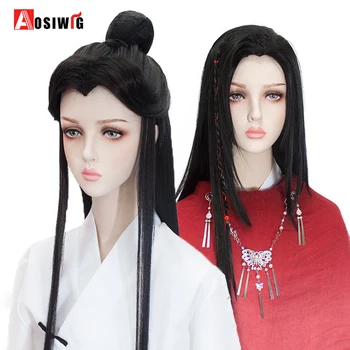 

AOSIWIG Anime Cosplay Wig Synthetic Black Long Straight Wig for Male Hair Pack Costume Role Play Cos Props Accessories