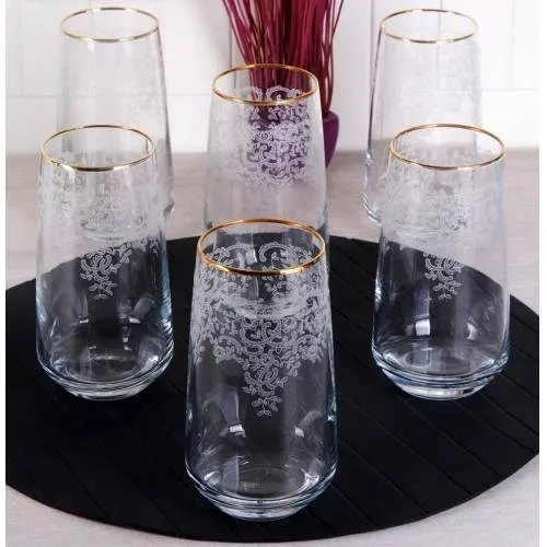 

6 Person Glass Water Cup Set Gold Silver Embroidered Mug Cups Custom Mass Production Beverage Cups