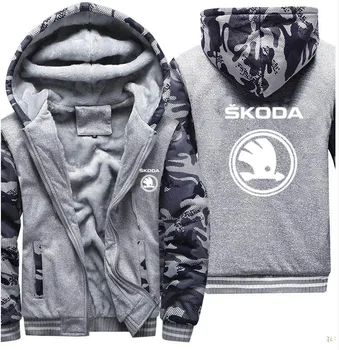 

Hoodies Men Skoda Car Logo Print Jacket Mens Hoodies Winter Thicken Warm Fleece cotton Zipper Camouflage Raglan Mens Coat Jacket