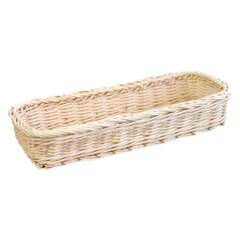 

Indonesian White Rattan Hand-woven Rectangular Storage Basket Bread Basket Home Decoration
