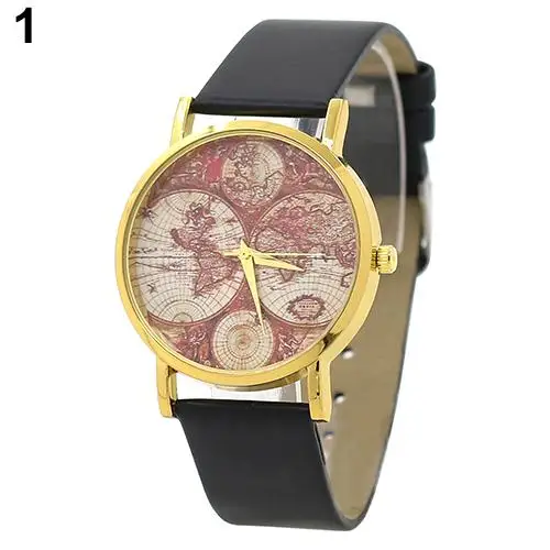 

Women's Retro World Map Faux Leather Band Round Case Analog Quartz Wrist Watch Business Unisex Women Ladies Analog Quartz Analo