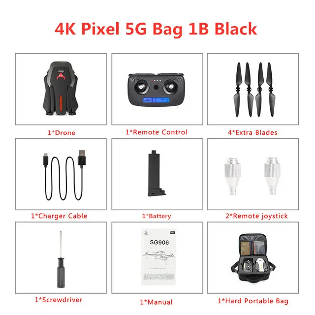 4K Pixel 5G Bag 1B B hot SG906 Mini RC Drone GPS 5G WIFI FPV HD 4K Ultra clear Camera Wide Angle Brushless Selfie Foldable Dual Camera RC Drone - Цвет: 4K Pixel 5G Bag 1B B