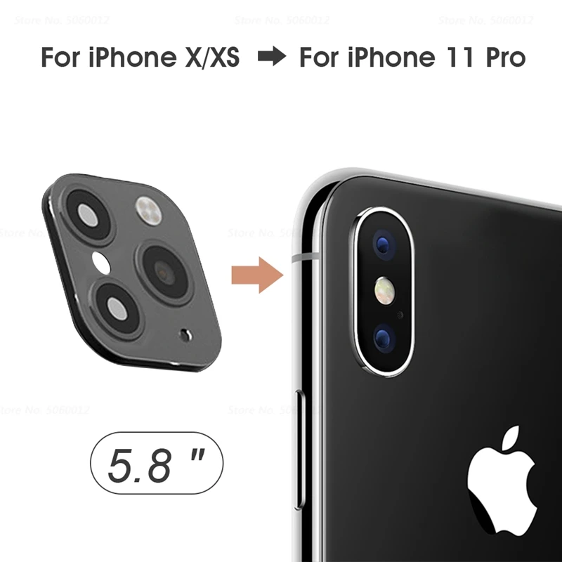 Металл+ стекло объектив камеры Чехол протектор для iPhone X Xs Max XR изменение для iPhone 11 Pro поддельные камуфляж задняя наклейка на рассеиватель - Цвет: 5.8inch black