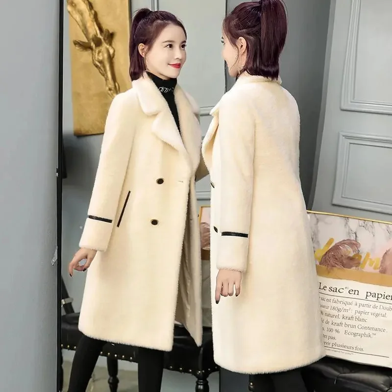 Imitate Mink Velvet Jacket Women Mid-Length Autumn Winter New Korean Version Of The Thin Thick Imitation Gold Mink Woolen Coat