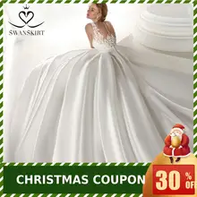 Атласное ТРАПЕЦИЕВИДНОЕ свадебное платье, юбка-лебедка, модное свадебное платье с v-образным вырезом и аппликацией на спине, платье принцессы размера плюс, vestido de noiva NZ50