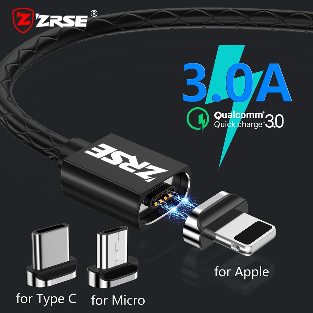 Магнитный адаптер ZRSE 3A для быстрой зарядки USB C для samsung Xiaomi Oppo Redmi Huawe, 1 м, магнитные кабели для мобильных телефонов type C Micro USB