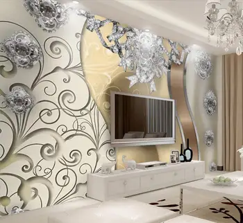 

CJSIR European Golden Lace Jewelry Flower TV Background Wall Custom Large Mural Green Wallpaper Papel De Parede Para Quarto