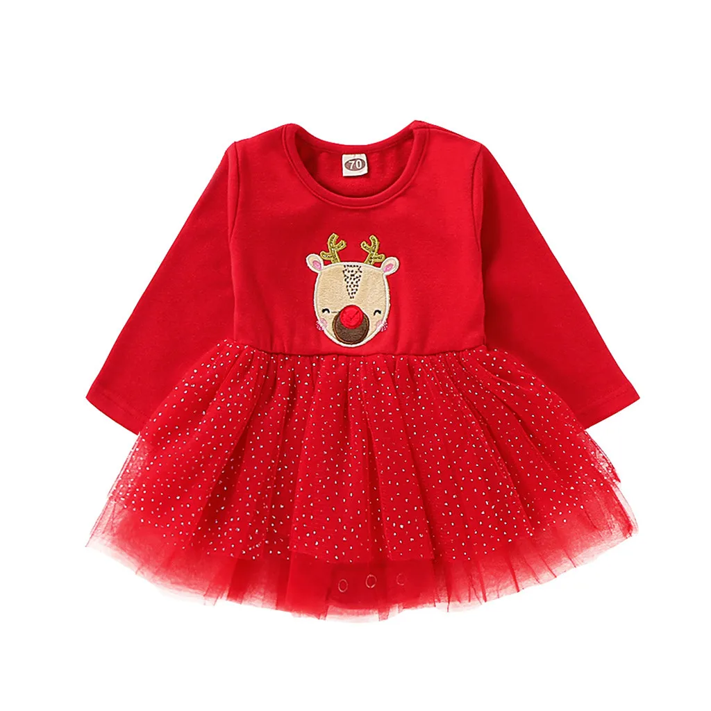 Рождественское платье для маленьких девочек Рождественский олень, одежда кружевное платье-пачка с длинными рукавами рождественские платья для малышей Vestido# LR3