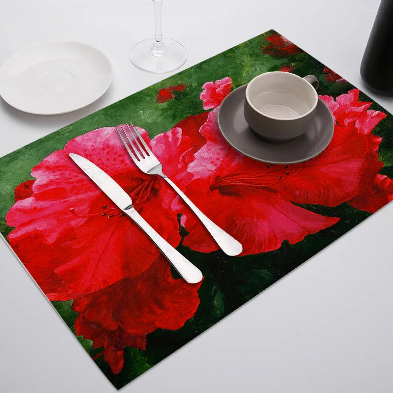 Салфетка под прибор в виде цветка полиэфирные столовые приборы прямоугольные настольные коврики для обеденного стола водонепроницаемые подставки для напитков вечерние чайные украшения - Цвет: 567