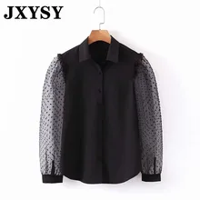 ^^Best Offers JXYSY 2019 blouse women black mesh patchwork turn-down collar transparent long sleeve shirt womens tops and blouses ^^Best Offers JXYSY 2019 blouse women black mesh patchwork turn-down collar transparent long sleeve shirt womens tops and blouses