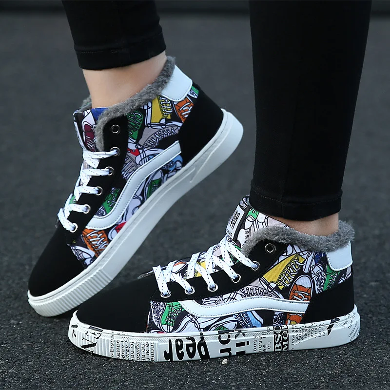 

Winter Junior High School Students Shoes plus Velvet Warm Hight-top MEN'S Canvas Shoes Sports Footwear Teenager Second Cotton Sh