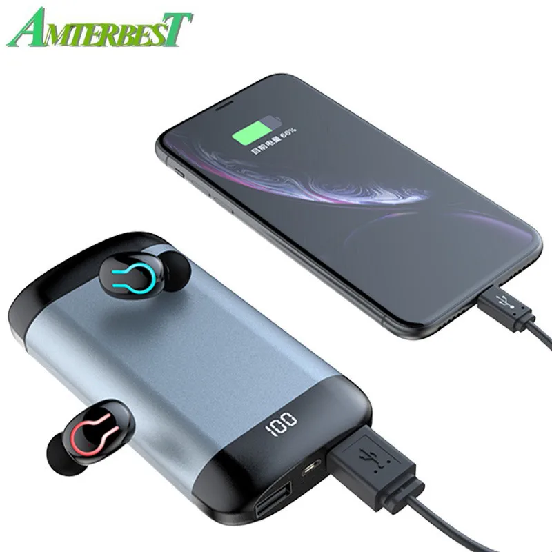 

AMTERBEST Q66 TWS Wireless Bluetooth Earphone HD Stereo Headphone Sports Waterproof Headset With Dual Mic and Charger Case