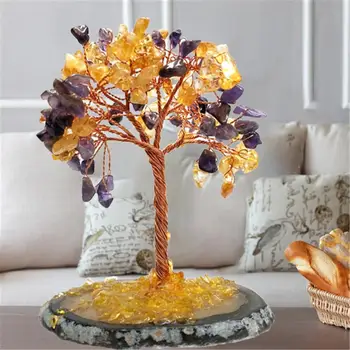 

10cm Crystal Gemstone Money Tree Decorative Handicrafts Natural Agate Ornament for Home Office Decoration