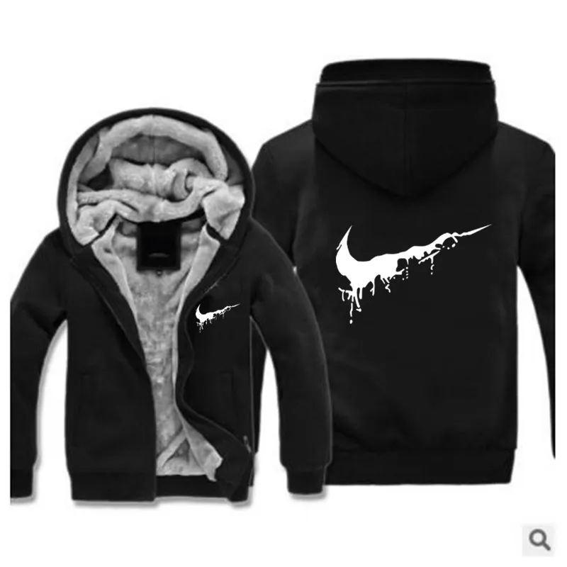 

2019 new men's printing thick hoodie jacket autumn and winter Korean zipper sports plus velvet thick warm men's jacket
