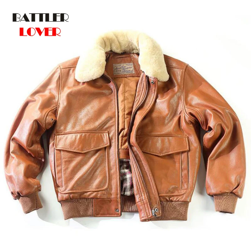 2020 Air Force Flight Jacket Real Wool Collar Genuine Leather Jackets Men G1 Winter Coat Bomber Motorcycle Biker Overcoats