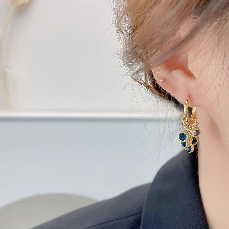 JUWANG France Charm Simple Earrings For Women Super Flash AAA Zircon Earring Sweet Elegant Temperament Opening Tassels Jewelry