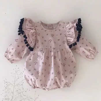 

Infant Baby Girl Boys Bodysuits Clothes Long Sleeve Flower Print Tassel Jumpsuits Bodysuit Outfit 0-2Y