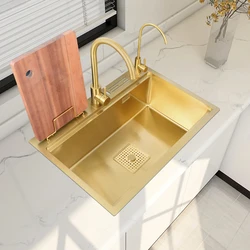 Nano gold 304 sink single basin kitchen sink large single basin sink multifunctional embedded under counter basin