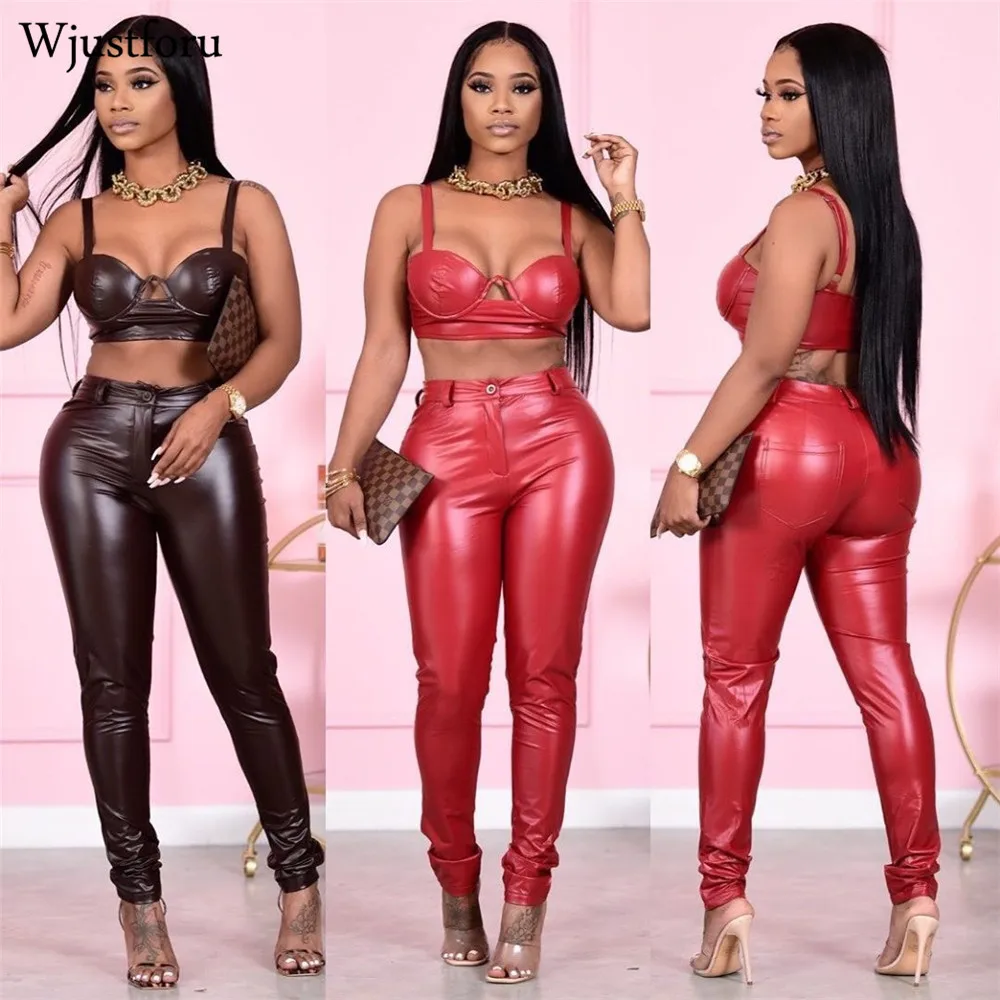 

Wjustforu Streetwear High Quality Leather Pants Casual High Waist Slim Pencil Pants Solid Color Fashion Trousers Female 2020