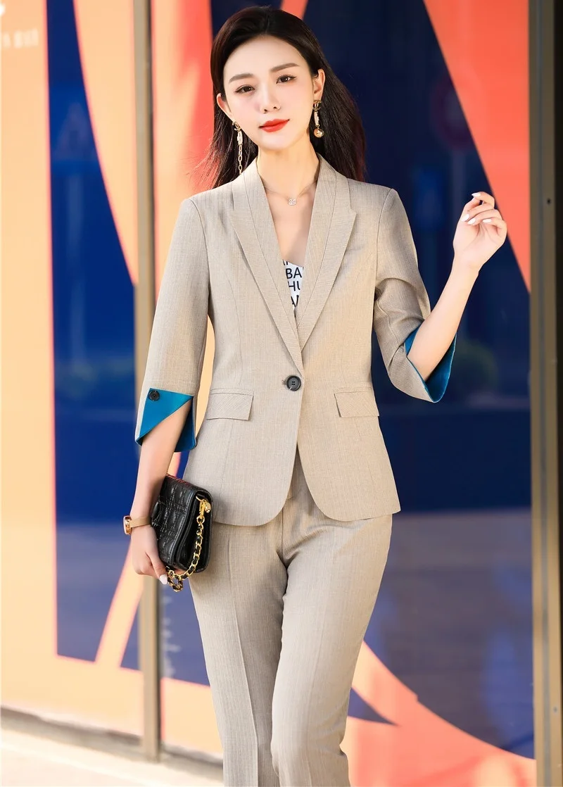 Elegant Green Spring Summer Half Sleeve Formal Women Business Suits Professional Ladies Office Work Wear Blazers Set Outfits | Женская