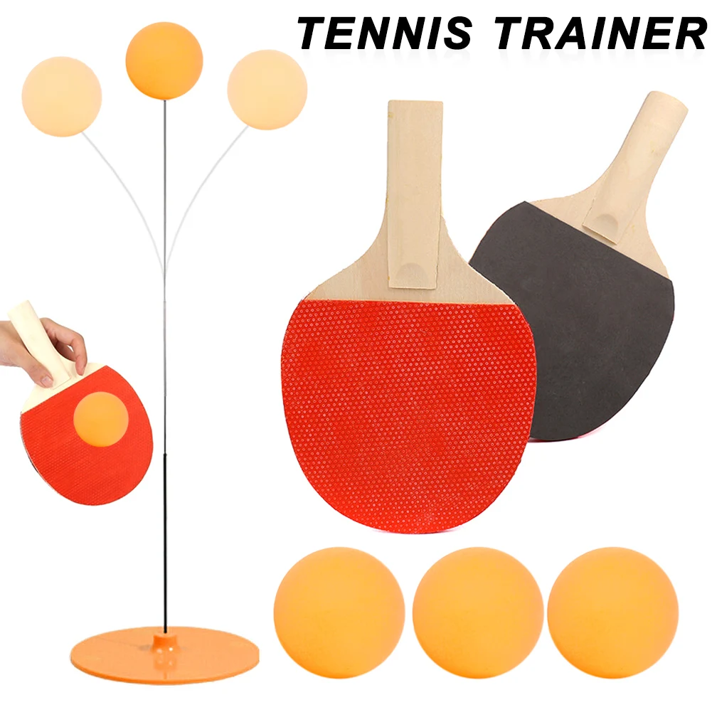 

Elastic Soft Shaft Table Tennis Trainer Elastic Rod Training Ball with Leisure Decompression Sports 2 Paddle & 3 Ball Set