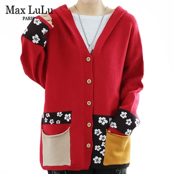 

Max LuLu New 2020 Korean Fashion Winter Ladies Vintage Clothes Womens Casual Floral Printed Sweaters Loose Hooded Thick Cardigan