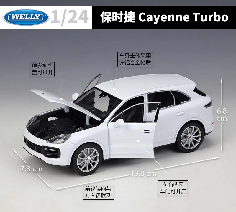 WELLY 1:24 литая металлическая Машина Porsche Macan Cayenne Turbo игрушечные автомобили SUV модель