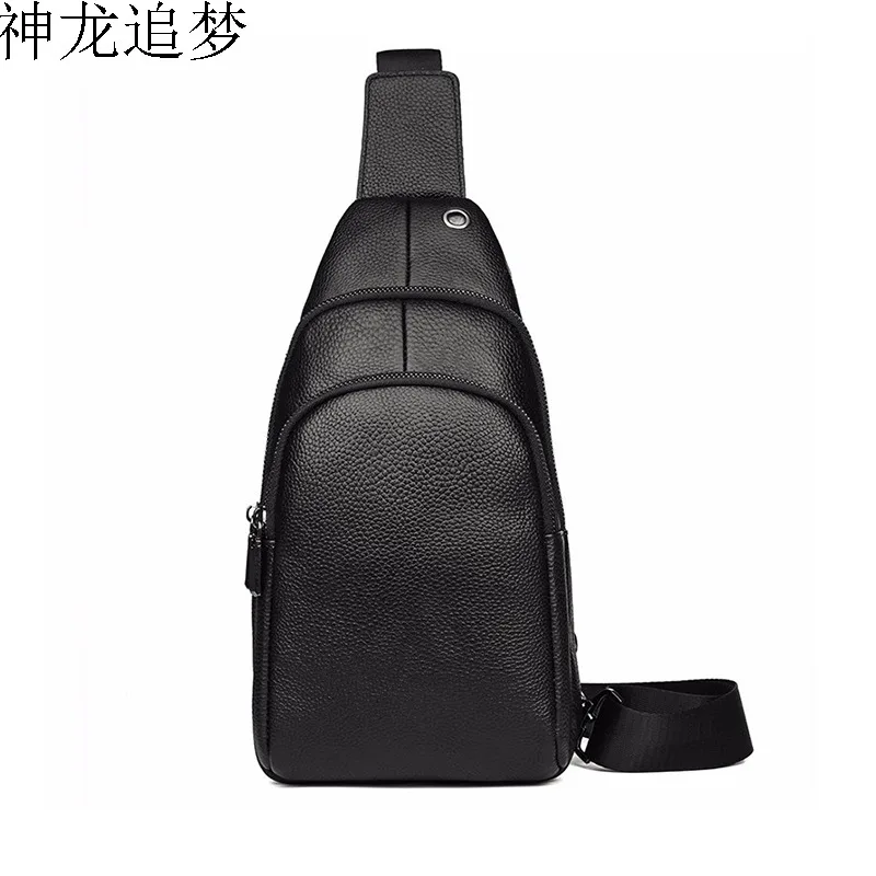 

Men's chest bag double zipper half moon business Crossbody bag casual genuine leather male messenger bag wild men shoulder bag