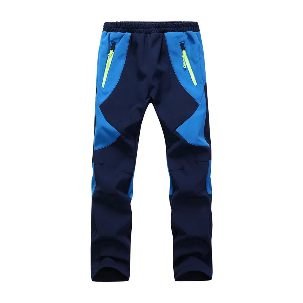 Детские Мягкие штаны, флисовые штаны, ветронепроницаемые, водонепроницаемые, дышащие, теплые спортивные брюки для мальчиков и девочек, лыжные штаны, походные брюки - Цвет: Dark Blue