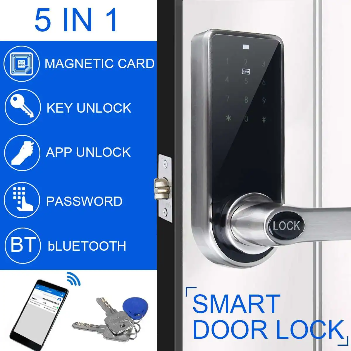 

NEW Electronic Door Lock 5 in 1 Intelligent Lock Password Key Card APP bluetooth Electronic Smart Door Locks For Home