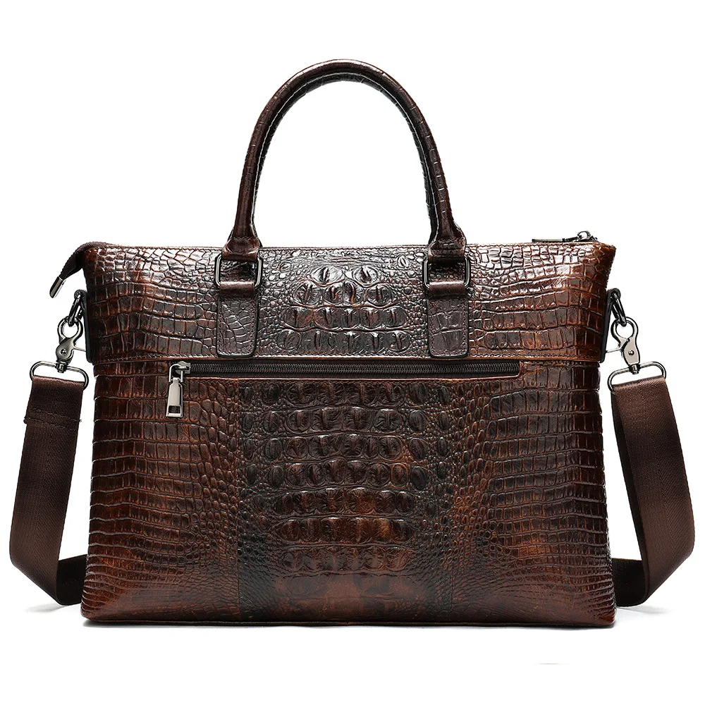 

New Luxury Alligator Cow Genuine Leather Business Men's Briefcase Real Leather Shoulder Bag Men Messenger Laptop Computer Bag