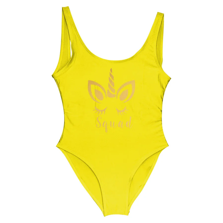 Squad Yellow Купальный костюм для девичника с золотым принтом единорога, вечерние купальные костюмы для подружек невесты, купальные костюмы для подружки невесты - Цвет: Squad Yellow