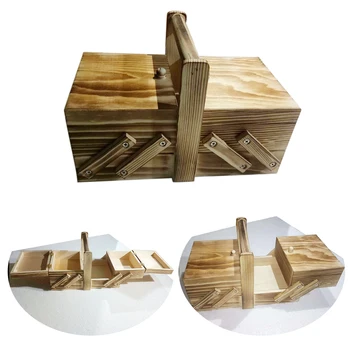 

Travel Home Sewing Box Storage Portable With Handle Wooden Large Capacity Organizer Shabby Cantilevered Multi Layer Vintage