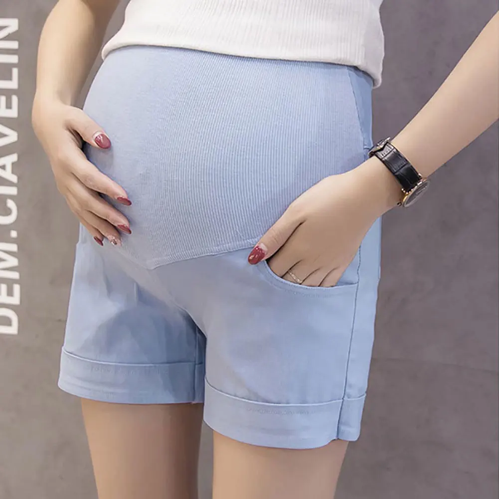 Повседневные хлопковые летние однотонные шорты для беременных женщин эластичные шорты с накладкой на живот для женщин