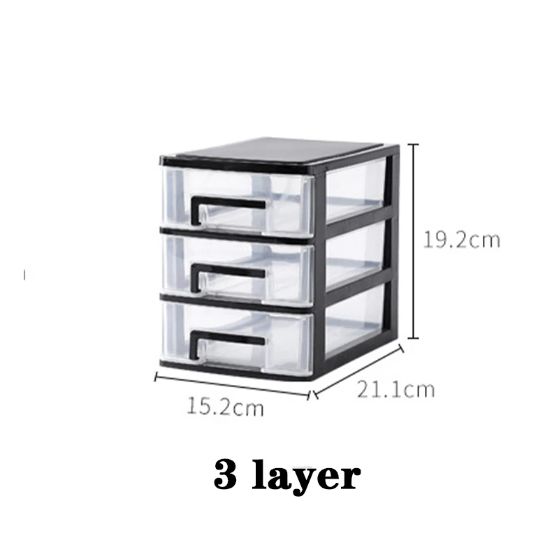 black 3 layer Прозрачный Настольный ящик для хранения, маленький ящик для стола, шкаф для хранения, пластиковый мини-ящик для хранения косметики, ящик для хранения - Цвет: black 3 layer