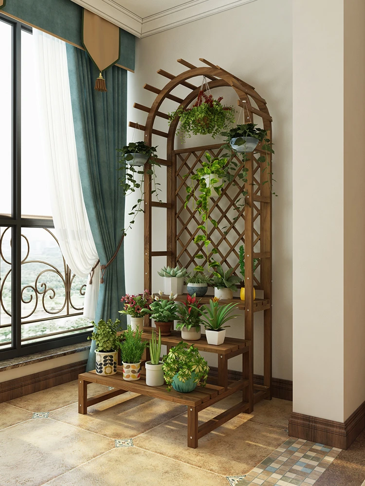 

Balcony Flower Rack Solid Wood Multi-storey Flower Airs Indoor A Living Room Flowerpot Frame Botany Shelf Landing Type