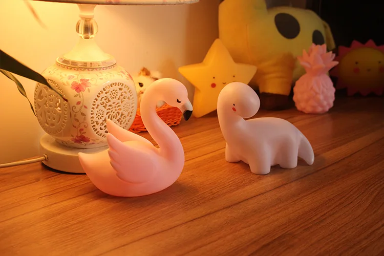 INS new creative flamingo same night light swan feeding light baby toy light pink girl cartoon light desktop decor bedroom decor bathroom night light